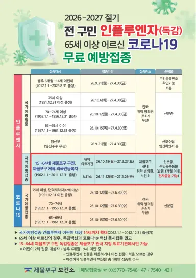 제물포구, 전 구민 대상 인플루엔자(독감) 무료 예방접종 조기 실시