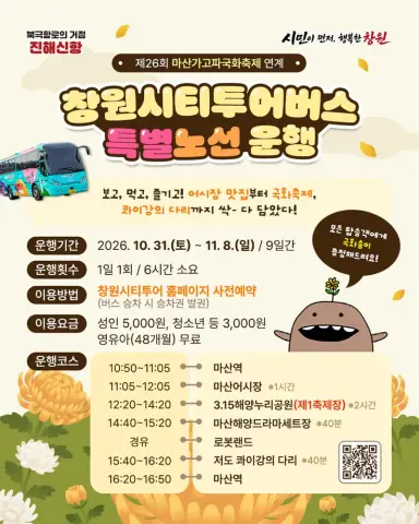 마산가고파국화축제 연계 창원시티투어버스 특별노선 운행