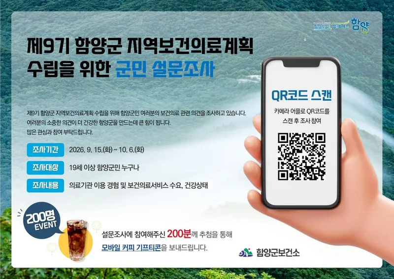 함양군, 제9기 지역보건의료계획 수립 위한 주민 설문조사 실시
