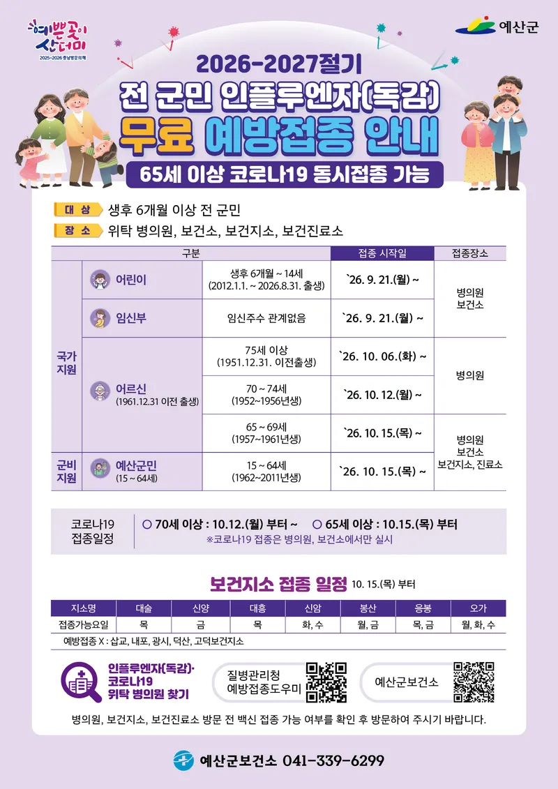 예산군, 전 군민 무료 인플루엔자 예방접종 실시