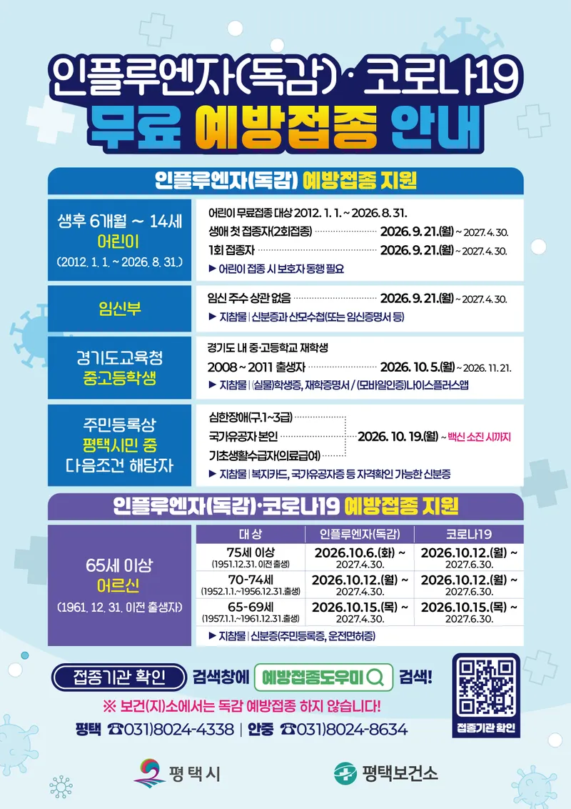 평택시, 인플루엔자 유행 빨라져...“예방접종 서둘러 주세요”