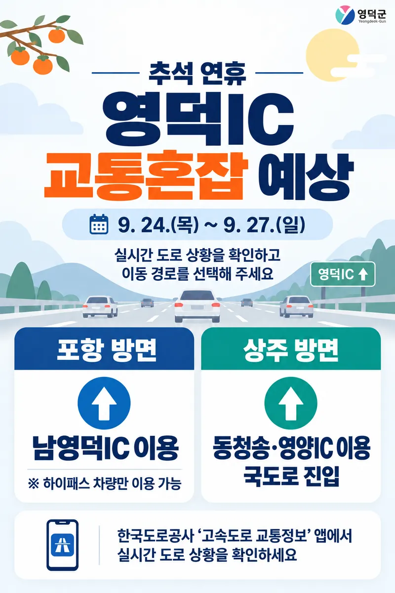 영덕군, 추석 연휴 영덕IC 혼잡 대비 우회 경로 안내
