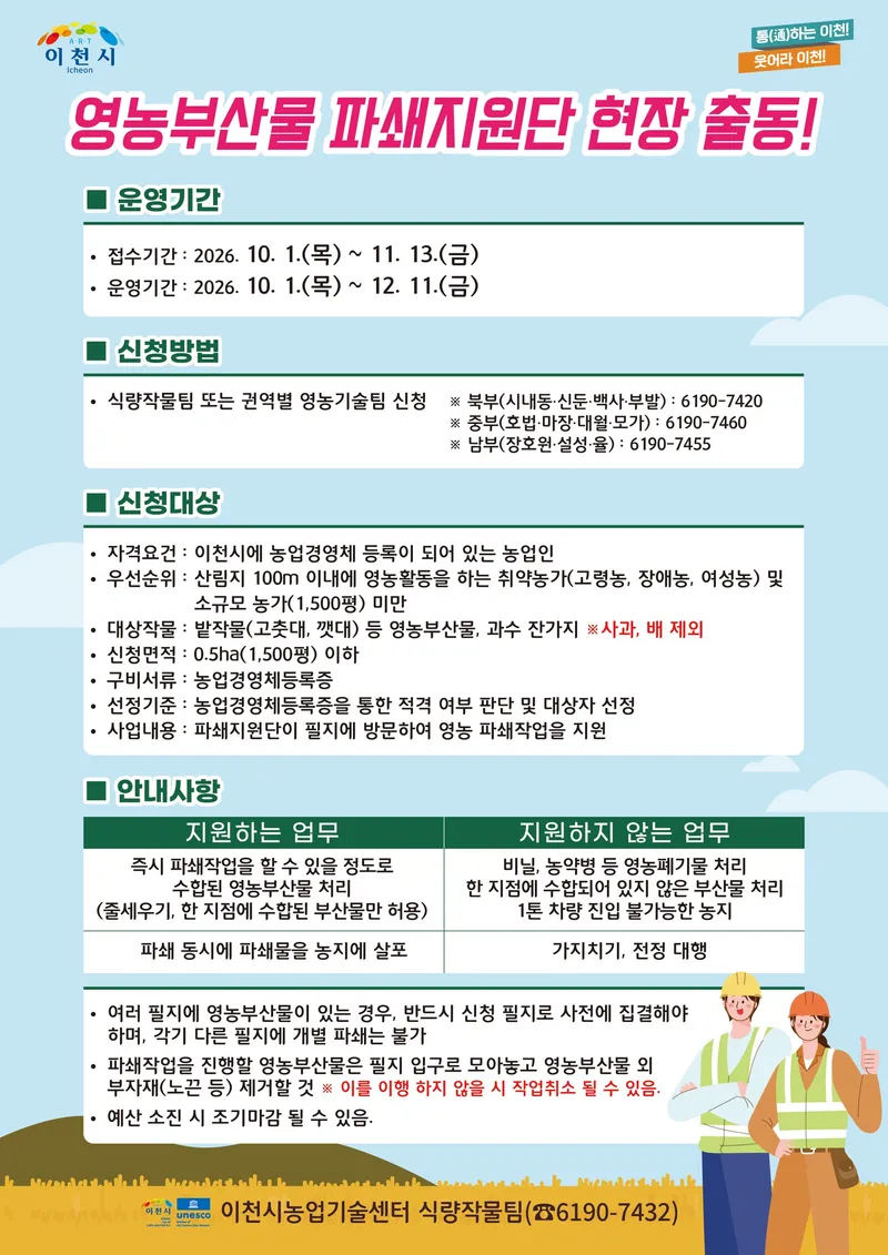이천시, 가을철 영농부산물 처리 돕는다