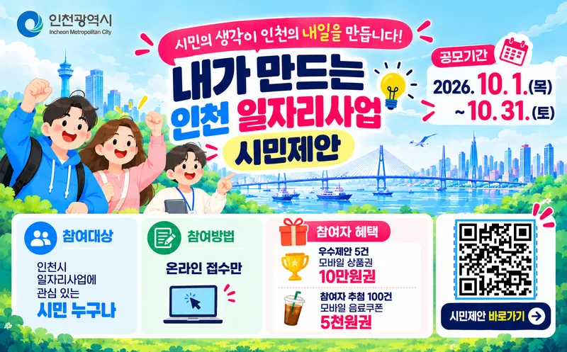 인천시,‘내가 만드는 인천 일자리사업’시민제안 공모, 현장 목소리 담는다