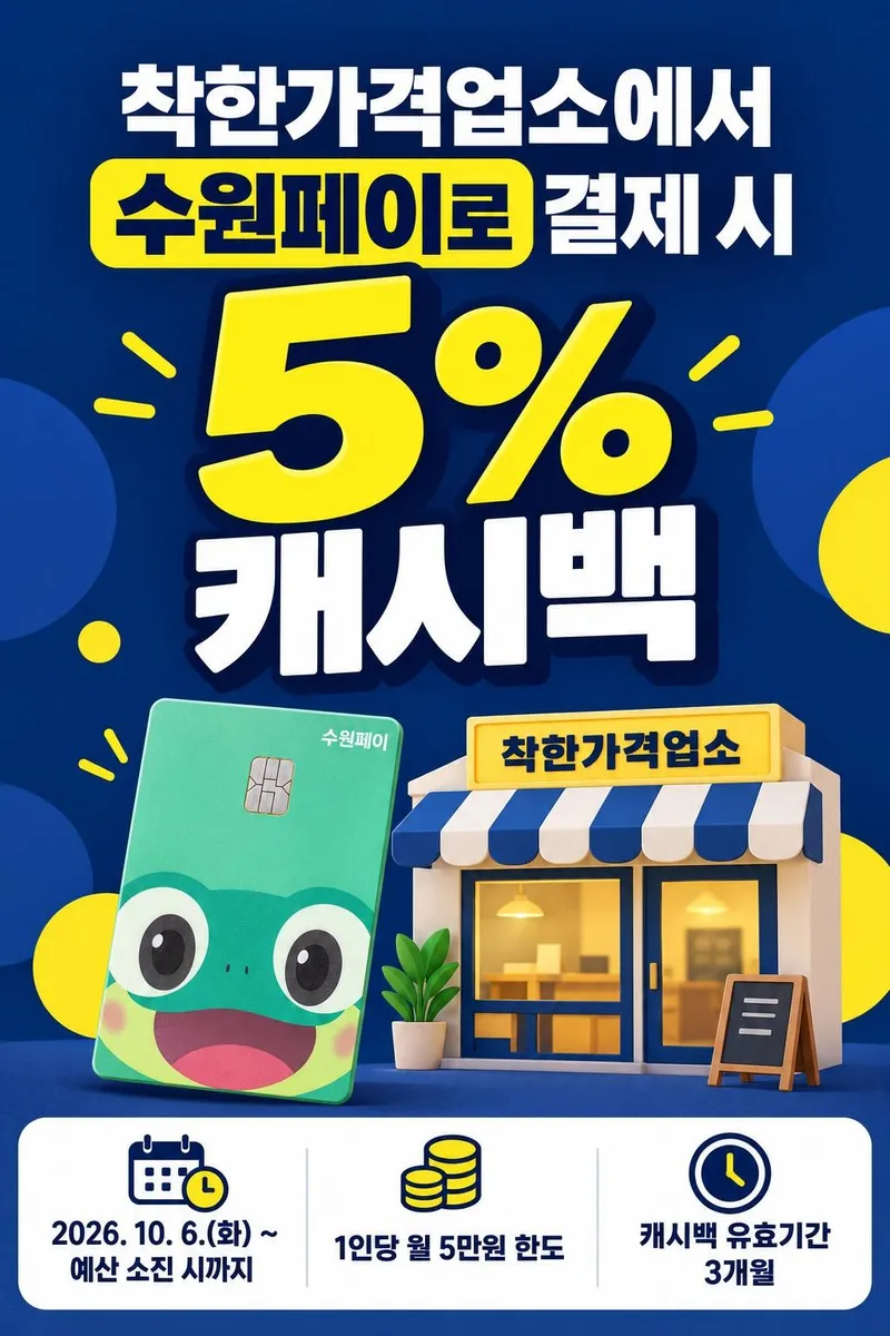 수원 착한가격업소에서 수원페이로 결제하면 5% 캐시백