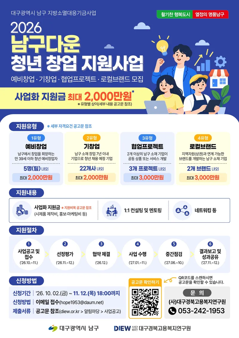 대구 남구 '남구다운 청년 창업 지원 사업(3차)' 참가자 모집