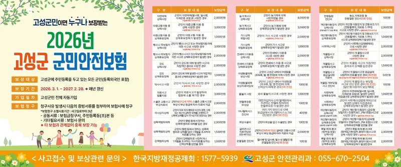 고성군민이면 자동가입, ‘2026년 군민안전보험’ 혜택 ‘꼭’ 챙기세요! [안전관리과]