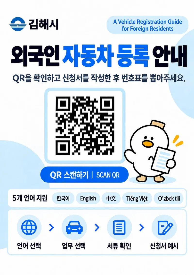 김해시, 비예산 AI 바이브 코딩으로 외국인 자동차 등록 QR 안내서비스 구축