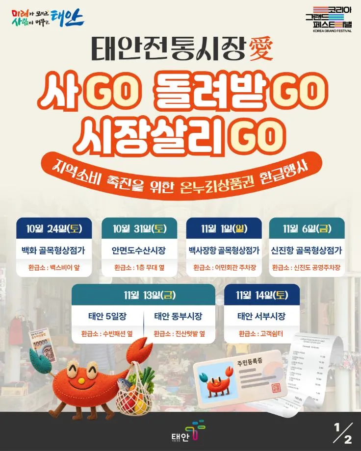 ‘돌려받는 재미에 또 찾는다!’ 검증된 환급 맛집 태안군, 전통시장 온누리상품권 페이백 재가동