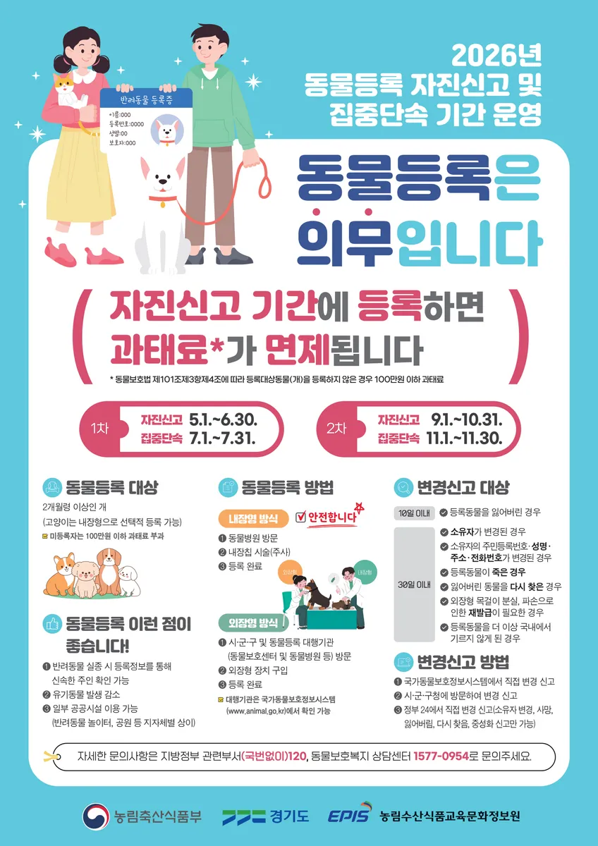 11월 한 달간 반려견 동물등록 집중단속