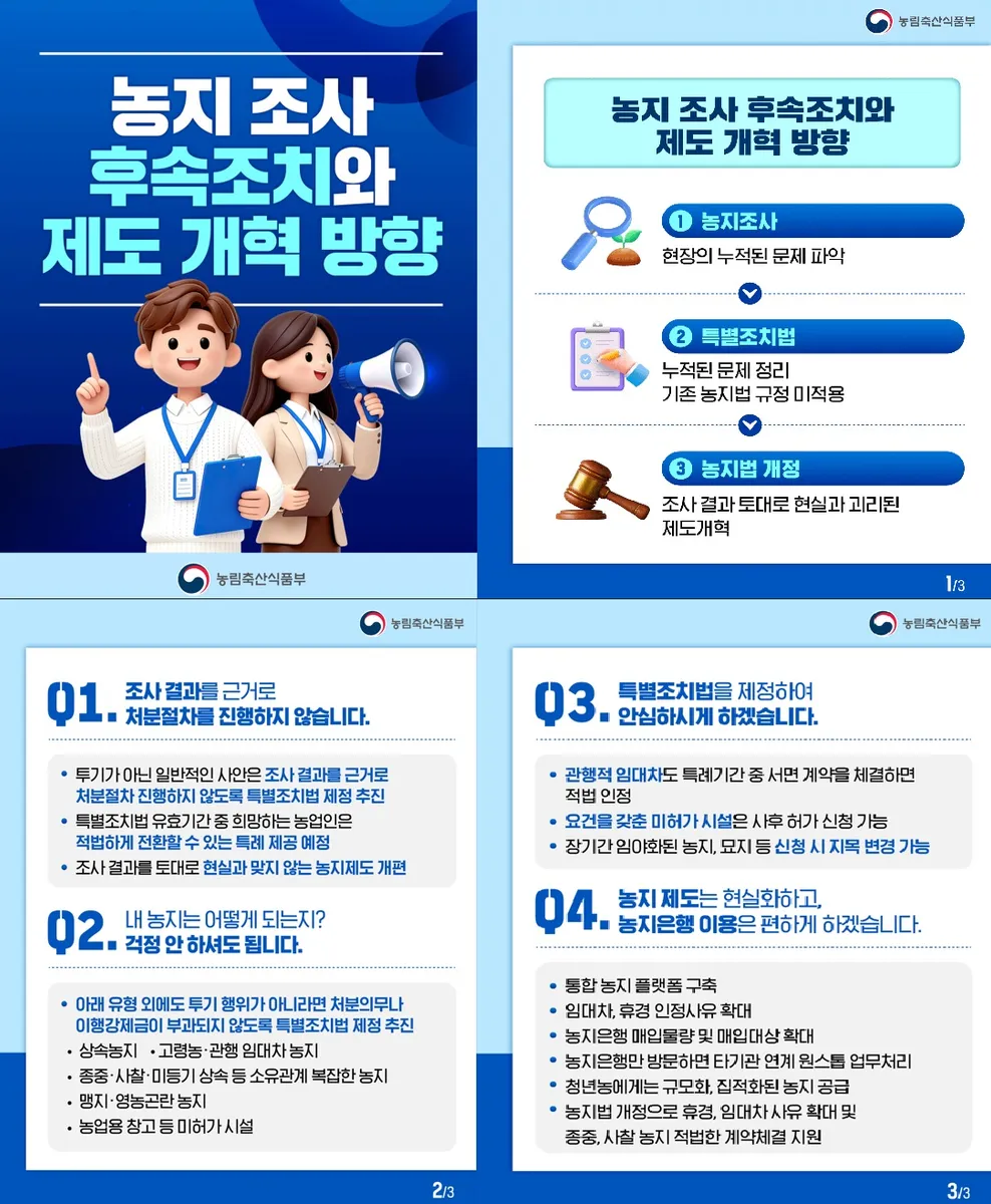 농지 조사 후속조치 및 제도 개혁 방안