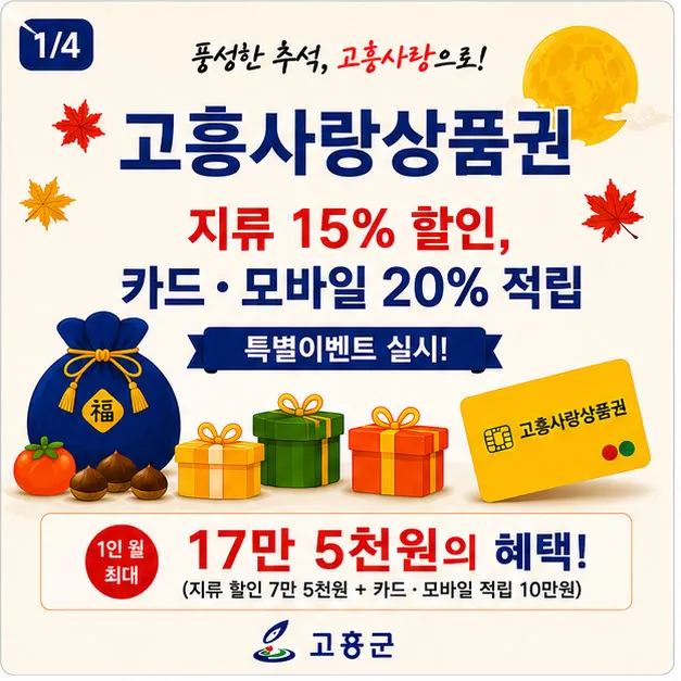 추석 맞아 고흥사랑상품권 최대 17.5만원 혜택 - 행정 | 코리아NEWS
