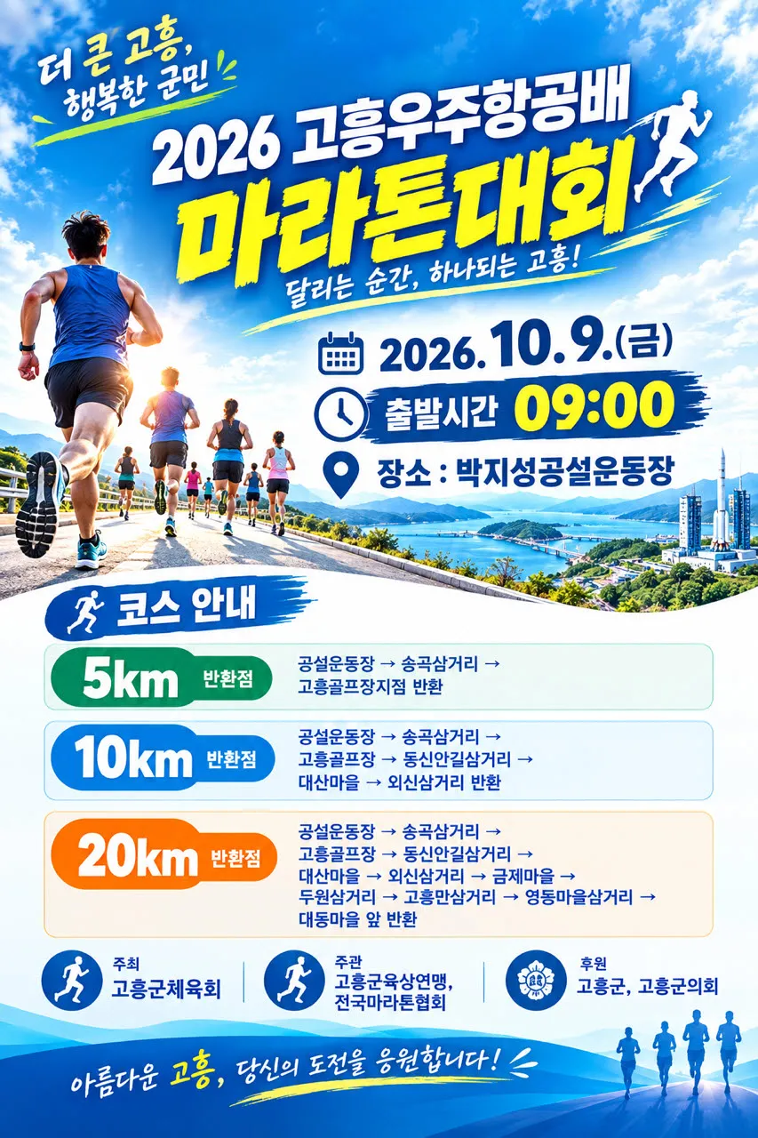 고흥군, 10월 9일 우주항공배 전국 마라톤대회 개최 - 경제 | 전남광주뉴스