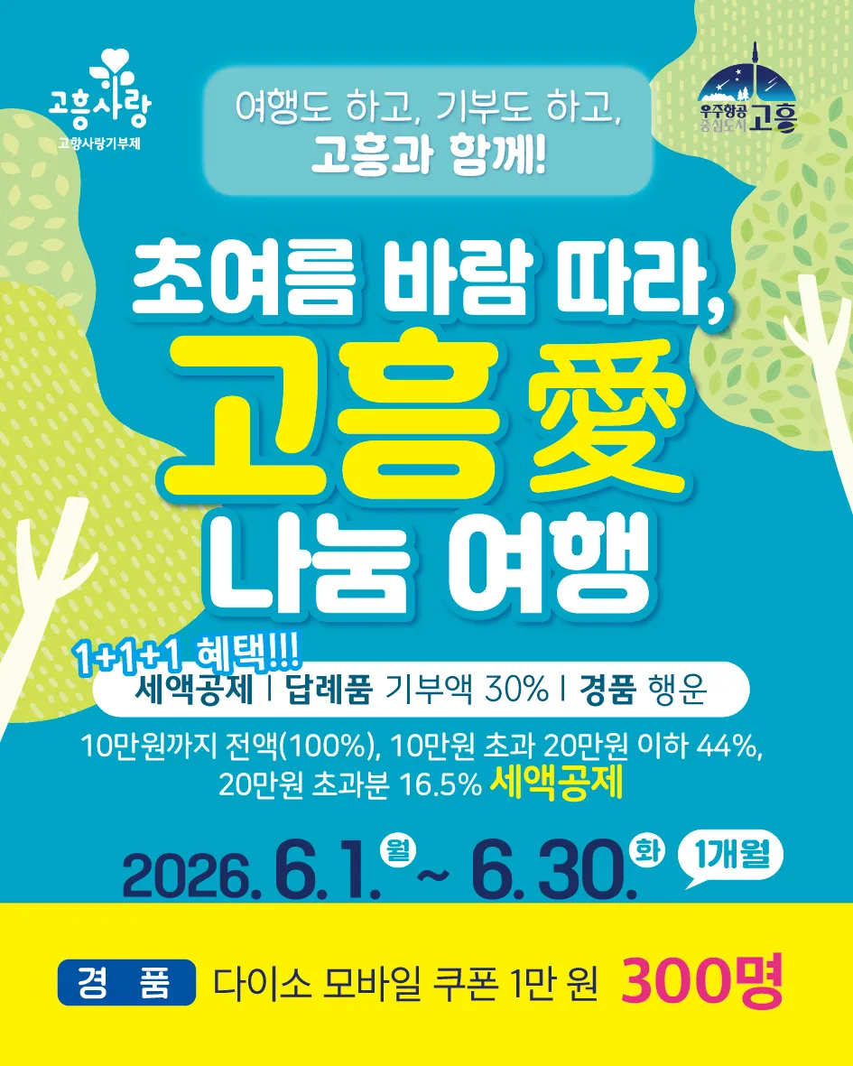 고흥군, 초여름 맞이 관광객 대상 ‘고향사랑기부제’ 참여 이벤트