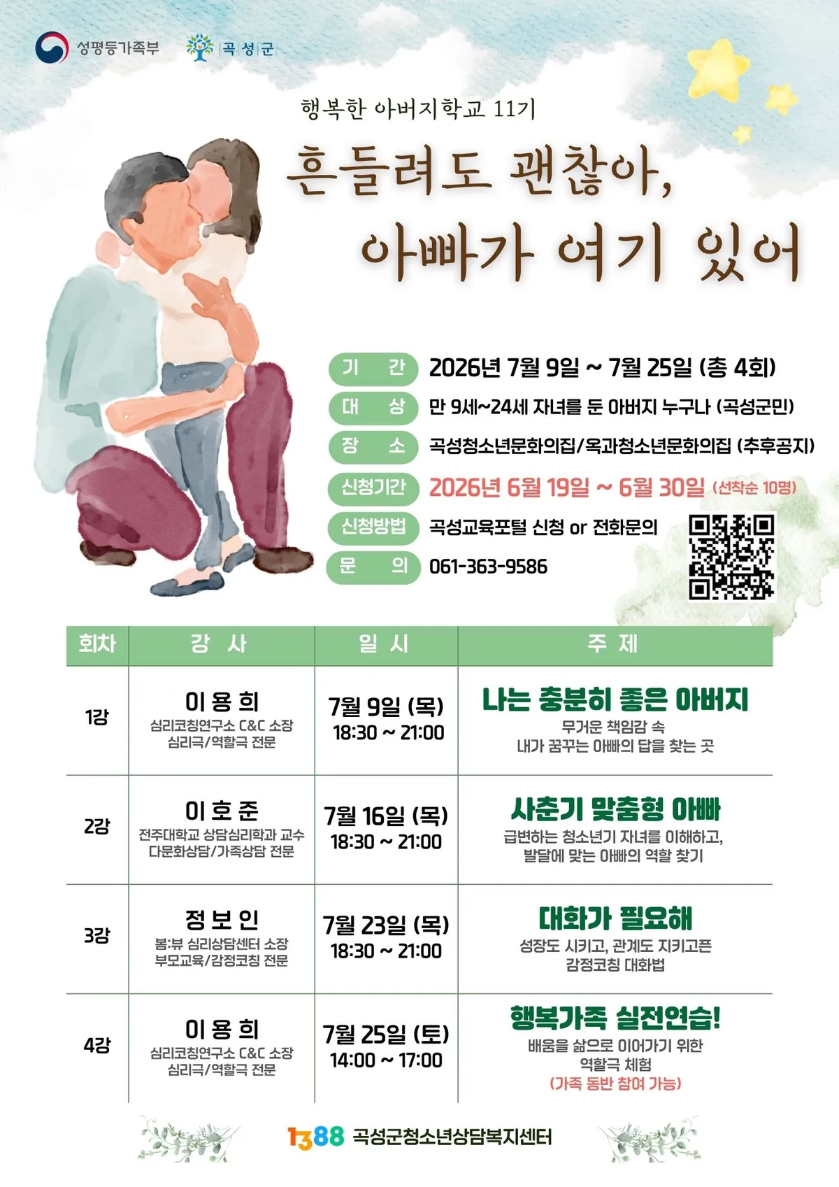 사춘기 자녀와 소통법 배운다, 곡성군 ‘행복한 아버지학교’ 11기 모집