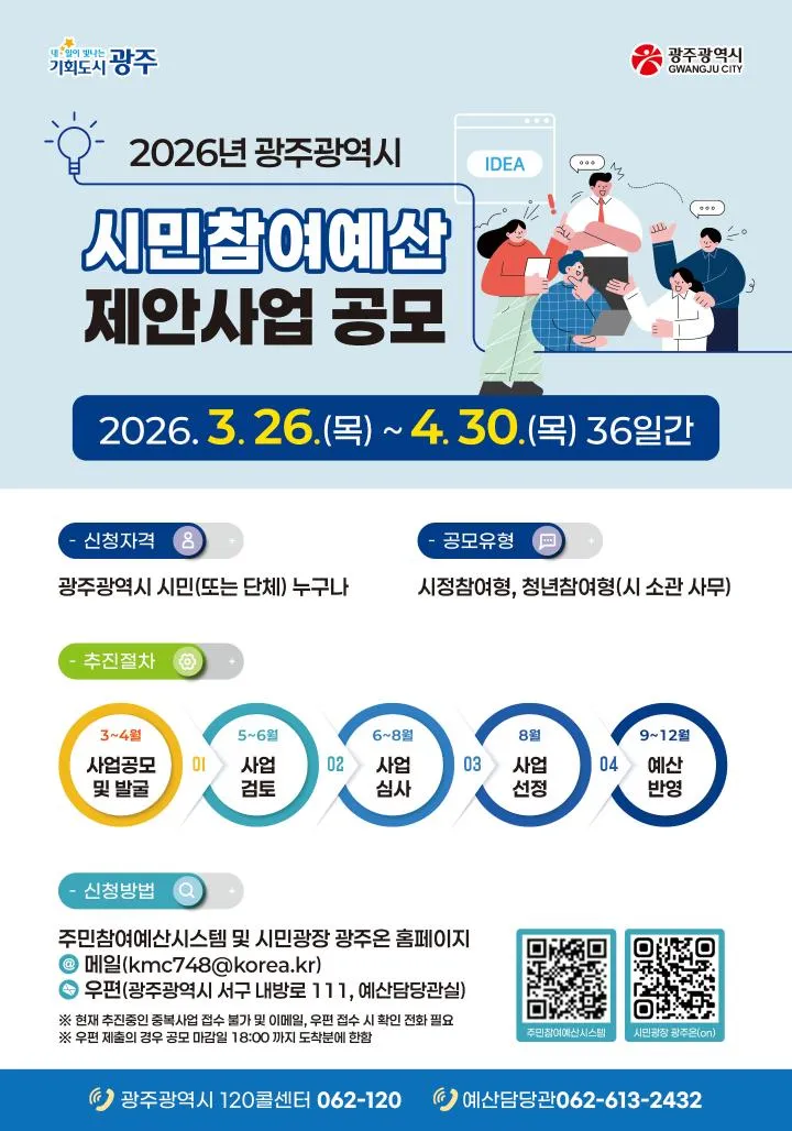 광주시, 2027년 시민참여예산 제안사업 4월30일까지 모집