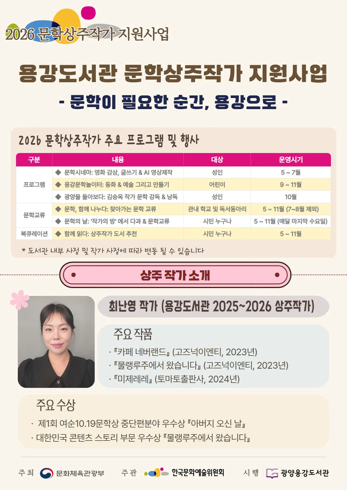 '카페 네버랜드' 최난영 작가, 2년 연속 광양용강도서관 상주