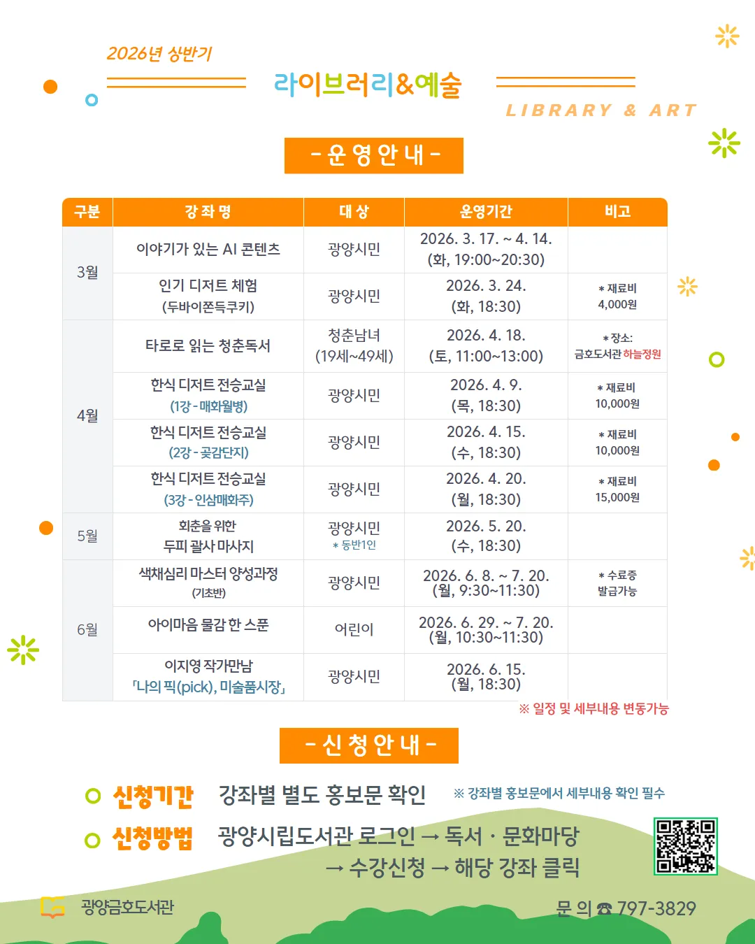 광양금호도서관, 봄맞이 '라이브러리&예술' 프로그램 운영