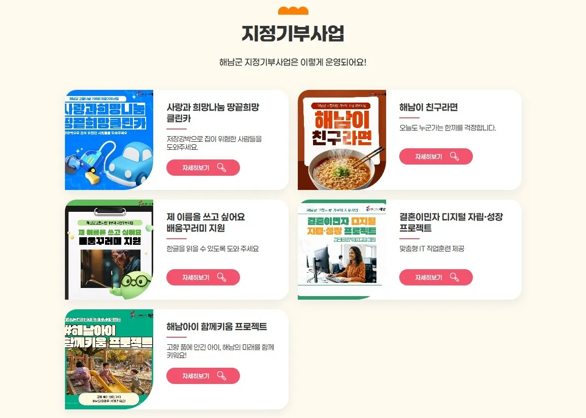 해남군, 고향사랑기부금 지정기부 5건 완료…생활밀착형 사업 추진