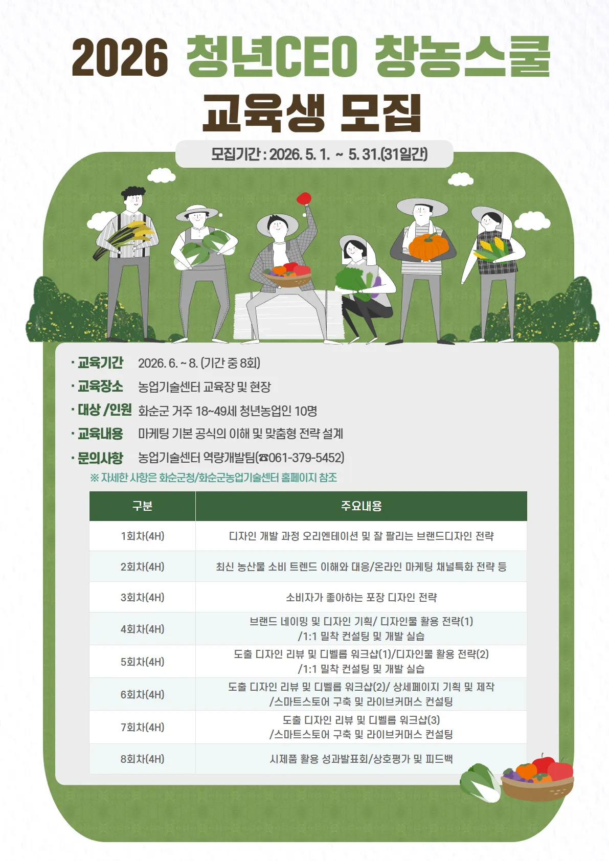 화순군, 청년농업인 대상 ‘창농스쿨’ 교육생 모집…온라인 판로 개척 지원