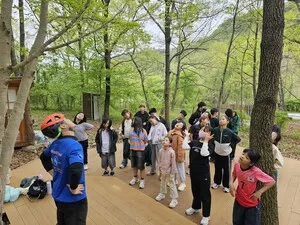 옥과초 4학년, 숲속에서 배우는 ‘트리클라이밍’ 생체 수업 진행