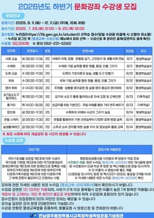 학생독립운동기념회관, 하반기 평생교육 수강생 모집 개시