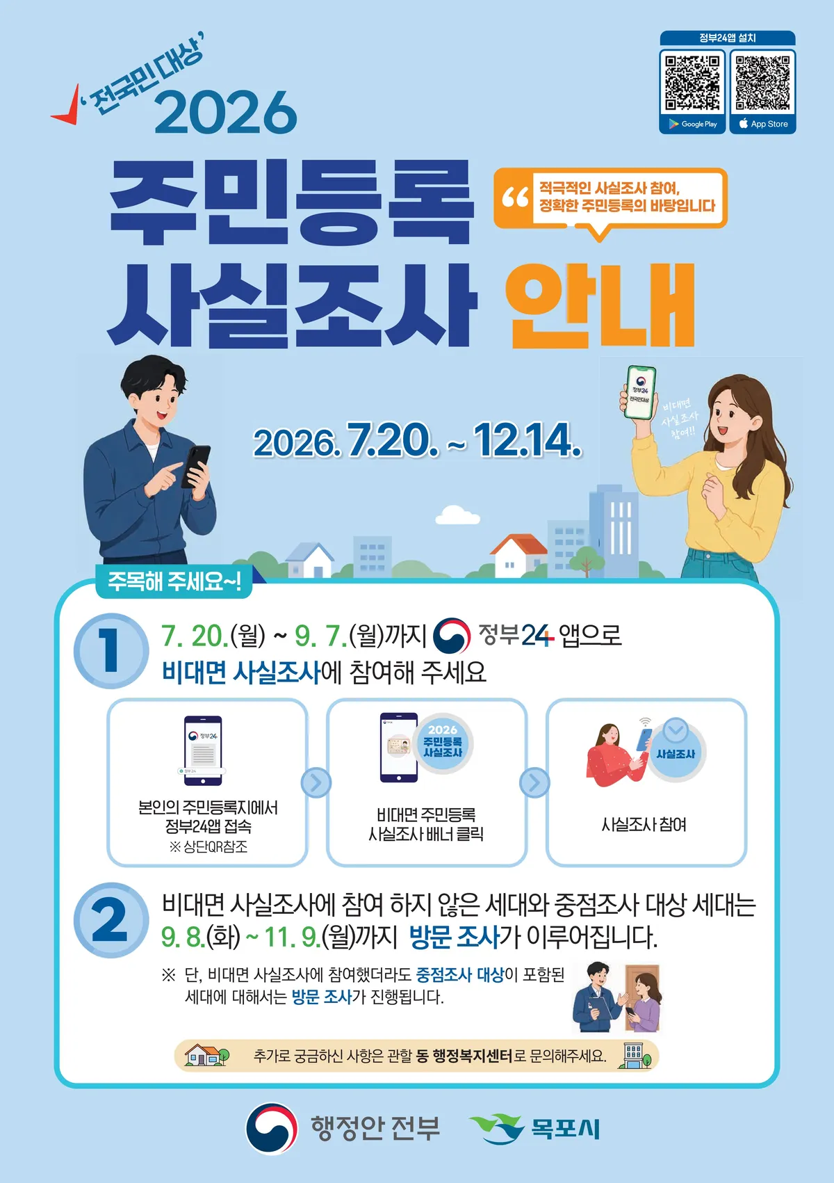 목포시, 7월 20일부터 주민등록 사실조사 착수…비대면 참여 독려