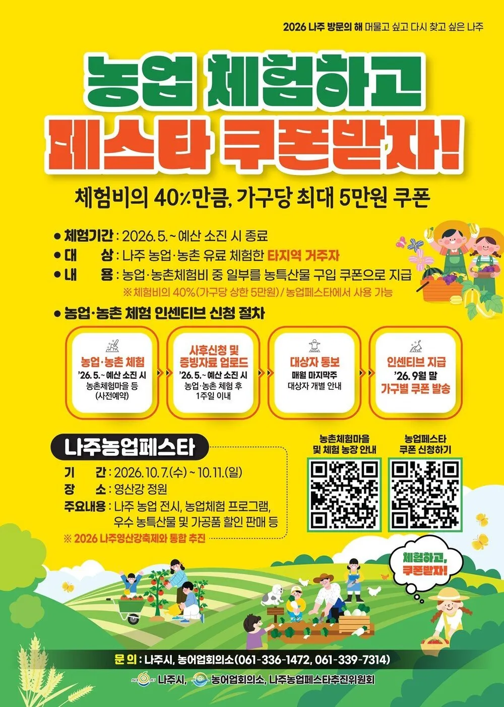 나주시, 농촌 체험객에 체험비 40% 지급…농특산물 구매 쿠폰 혜택