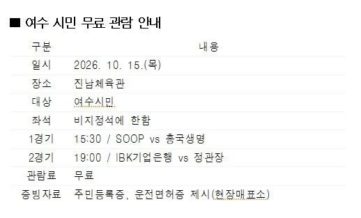여수시, 시민의 날 맞아 KOVO컵 프로배구 2경기 무료 개방
