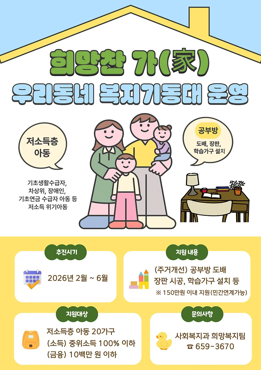 여수시, 저소득층 아동 학습공간 조성 ‘희망찬 가’ 사업 본격 추진
